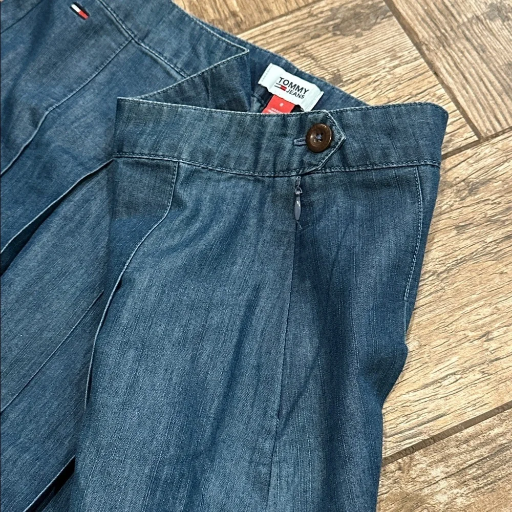 Tommy Hilfiger Jeans Pleated Denim Mini Skirt Women's 8 Blue Side Zip Closure